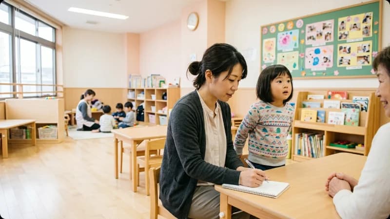 学童保育の見学に訪れる親子